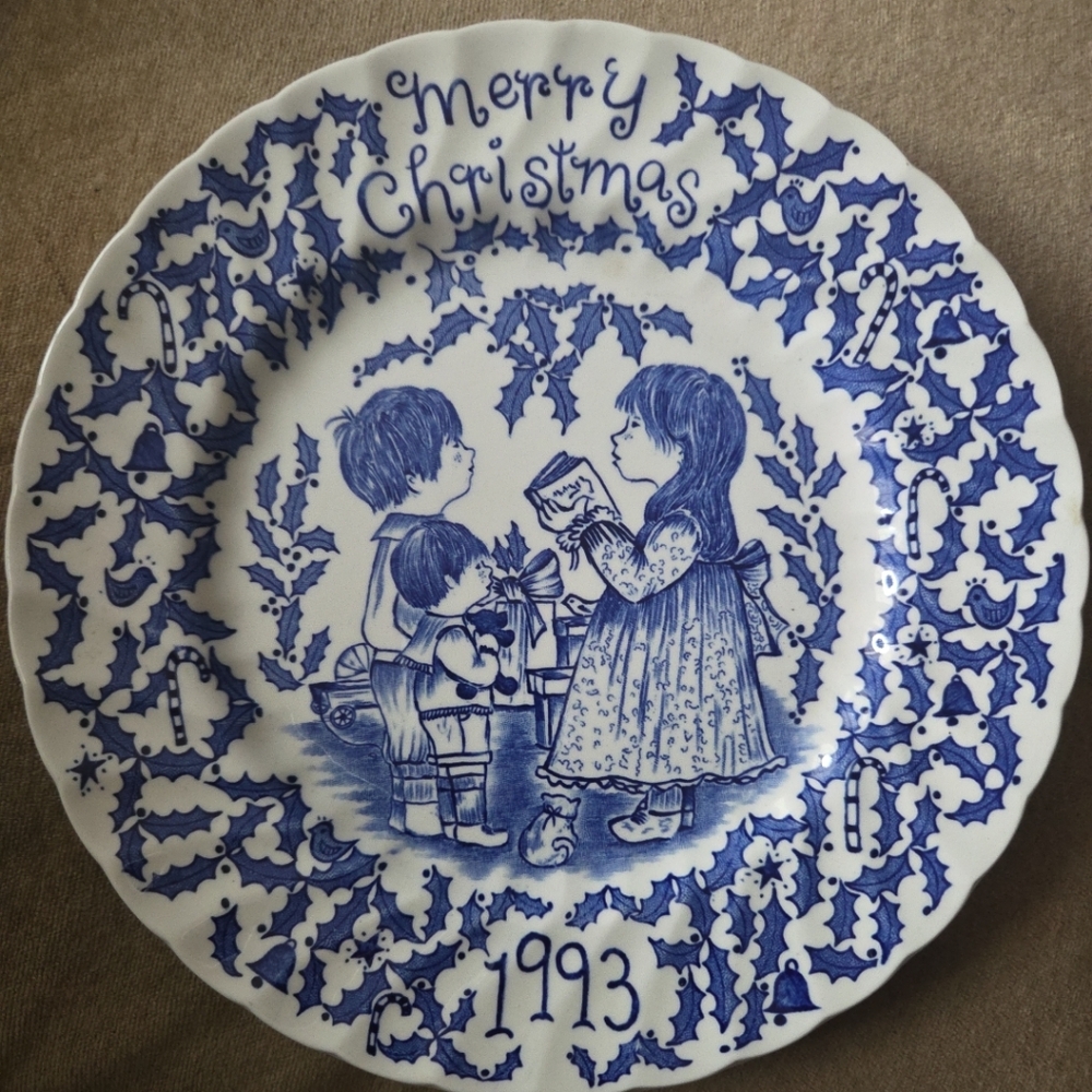 Festive Blue and White Christmas Plate